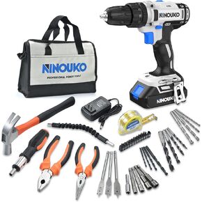 20V Cordless Drill Set with Battery and Charger, 2-Speed Electric Drill with 300 in-lbs Torque, 23+1+1 Position 3/8 Inch Chuck, 42Pcs Power Drill/Driver Set for DIY and Professional Use