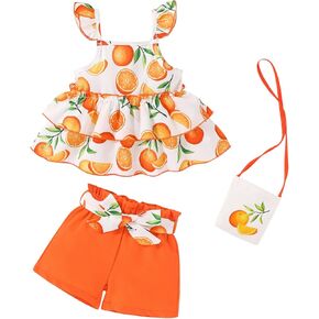 YOUNGER TREE Toddler Baby Girl Clothes Ruffle Sleeveless Strap Dress Tank Shorts Set Summer Outfits With Bag