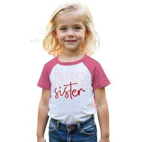 MODNTOGA Toddler Girl Big Sister Graphic Shirt Promoted to Big Sis Crewneck T-Shirt Sister Embroidery Print Raglan Sleeve Top