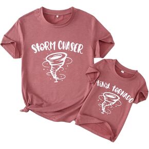CM C&M WODRO Storm Chaser Tiny Tornado Family Matching T-Shirt Mommy and Me Funny Tornado Graphic Summer Short Sleeve Tees