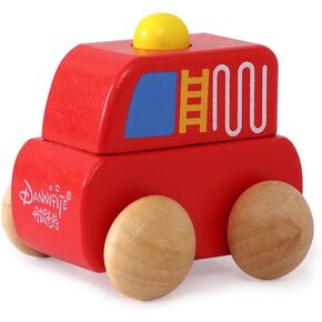 Baby Wooden Toys Car, Kid's Wood Push & Pull Vehicle Montessori Inspired Toy, Infant Wood Cars, Fine Motor Skills Development and Infant Grasping