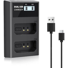 LP LP-E10 Battery Charger, LCD Dual Charger Compatible with Canon EOS Rebel T7, T6, T5, T3, T100, 4000D, 3000D, 2000D, 1500D, 1300D, 1200D, 1100D, Kiss X50, X70, X80, X90(NOT for T3i T5i T6i T6s T7i)