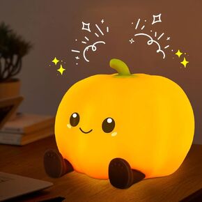 Pumpkin Night Light for Kids Adult, Rechargeable Baby Night Lamp with 3 Brightness Touch Dimmable, 20min Timing Function, Room Decor, Halloween Christmas and Birthday Gift