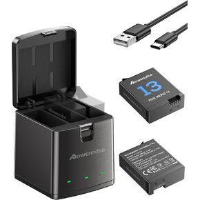 Powerextra Hero 13 Battery, 2-Pack 2100 mAh Enduro Rechargeable Battery and 3-Slot Fast HERO13 Charger Kit Fully Compatible with GoPro Hero 13 Black Official
