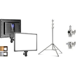 NEEWER 192 LED Video Light Panel, 20W Ultra Thin Bi Color Dimmable DSLR Camera Soft Light with 8000mAh Battery 3200-5600K for Photography Video Recording Live Streaming, 7.2ft/2.2m Light Stand Inclued