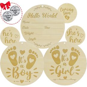 Set of 3 Wooden Baby Name Signs – It’s a Boy, It’s a Girl, Hello World – Engraved Newborn Announcement Sign for Hospital Birth Photos, Gender Reveal, Baby Shower, Nursery Decor & Photo Props Keepsake Gift