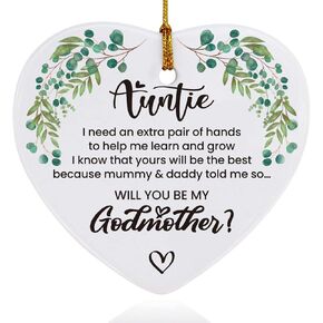 Godmother Ornaments Keepsake Gifts from Goddaughter Godson Godchild Baby, Will You Be My Godmother, Birthday Christmas Mother's Day Pregnancy Announcement Plaque Sign Gifts for Godmother to Be