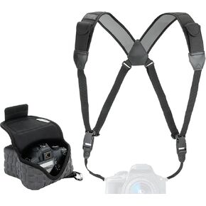 USA Gear FlexSLEEVE X (Deluxe Gray) + Camera Chest Harness Strap (Black) - Bundle
