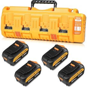 Replacement for Dewalt 20V Battery Charger Station DCB104 Battery Charger Kit with 4 Pack Batteries Compatible with Dewalt 20V Power Tools Repalcement for Dewalt 20V Battery