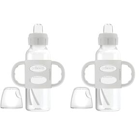 Dr. Brown's Milestones Narrow Sippy Spout Bottle with 100% Silicone Handles, Easy-Grip Handles with Soft Sippy Spout, 8oz/250mL, Gray, 2-Pack, 6m+