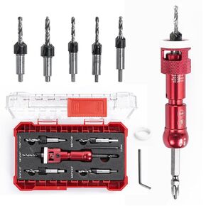 5Pcs Countersink Drill Bit Set, HSS M2 Tapered Bits Woodworking Counterbore Hole Drill Bits with 1/4" Hex Shank Quick Change, for Woodworking and Carpentry, Pilot Screw Hole Set (Blue)