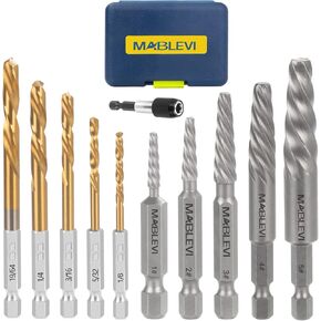 MABLEVI 11 Pieces Screw Extractor Set, Metric Easy Out Bolt Extractor Set, Reverse Drill Bit Extractor Set for Removing Broken Screws, Bolts, and Studs