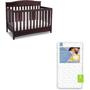Delta Children Emery 4-in-1 Crib, White + Simmons Kids Quiet Nights Dual Sided Crib and Toddler Mattress (Bundle)