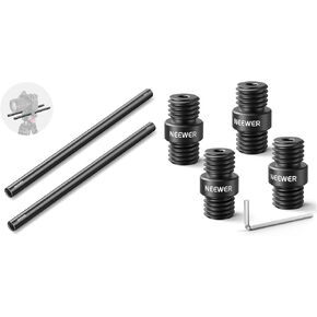 NEEWER 15mm Rod (12"/30cm Long, 2 Pack), Aluminum Alloy Extendable 15mm Extension Rods for 15mm LWS Rod Rail System Shoulder Rig, 15mm Rod Connector 4 Pack Included