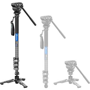 Carbon Fiber Monopod with Removable Feet and Fluid Head, 63" Professional Telescopic Video Monopod for DSLR Video Camera, Folded Height 27"
