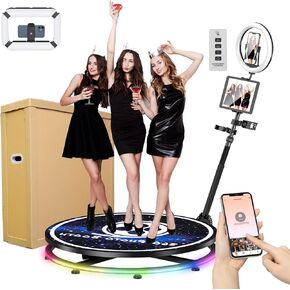360 Photo Booth 26.8" Machine with Flight Case,2 People Stand,Free Custom Logo with Extra Replacement Accessories,Software APP Control, Rotating Platform Auto Slow Motion Spinner Camera Booth