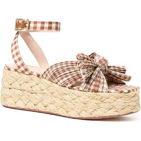 Doeyg Women's Pleated Bow Raffia Platform Sandals المنسوجة القش من منصة الأسافين للنساء