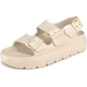 Womens Platform Sandals with Arch Support, Summer Beach Slides with Adjustable Buckle, Comfort Lightweight Chunky Cushion Slip on Sandal