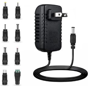 2 Pack 12V 2A Power Supply, Universal Power Adapter with 8 Selectable Plug, Power Adapter for Led Power Supply, CCTV Camera, BT Speaker, GPS, Webcam, Router - 2000mA Max