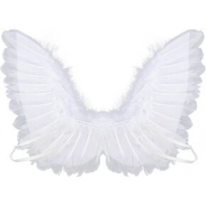 BLUETOP White Feather Angel Wings with Elastic Straps Cosplay Party Wings White Fairy Wings Costumes Stage Performance Angel Costumes for Girls Kids Huge Angel Wings For Teenagers Adult Photoshoot