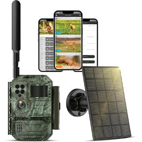 VOOPEAK Cellular Trail Camera with Live Streaming - 4G LTE Unlimited Data Solar Game Camera with Night Vision, 0.1s Trigger Motion Activated, Real-Time Alerts for Wildlife Monitoring