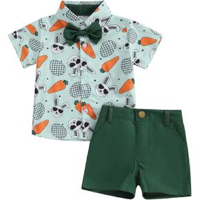 Toddler Baby Boy Pcs Easter Outfit Bunny Carrort Short Sleeve Button-up Bow Tie Shirt Shorts Set Summer Clothes