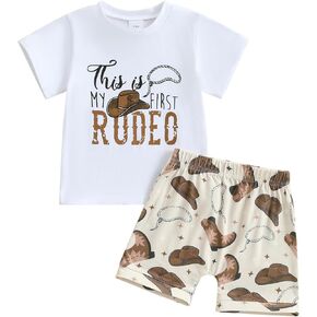 Toddler Baby Boy Western Clothes My First Rodeo Short Sleeve T Shirt Top Camo Shorts Set 2Pcs Summer Cowboy Outfit