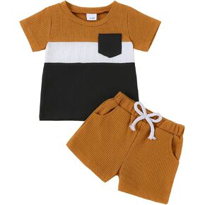 Toddler Baby Boy Summer Clothes Color Block Short Sleeve T-shirt Shorts Outfits Set