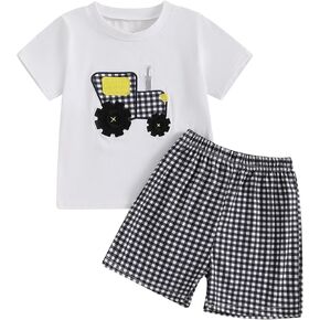 Murnouche Toddler Baby Boy Summer Clothes Excavator Print Letter T Shirt Casual Shorts Set