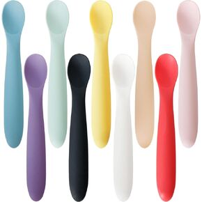 Youngever 9 Pack Silicone Baby Spoons - Unbreakable Reusable Feeding Spoons for Kids and Toddlers