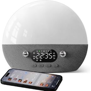 Dekala RestOnn Sunrise Alarm Clock Sunset Sound Machine 7-Day Programmable Loud Dual Alarm Clock, White Noise Natural Sounds for Sleeping Bluetooth Speaker Amber Night Light, Smart App Control