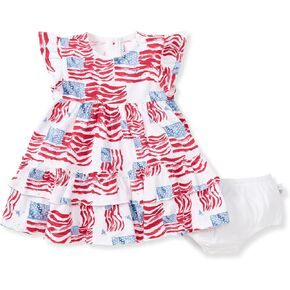 Burt's Bees Baby Baby Girls' Dress, Infant & Toddler, Short & Long-Sleeve, 100% Organic Cotton, Magestic Flags Set