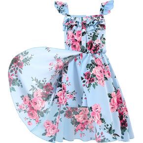 Flofallzique Toddler Summer Dress with Shorts Floral Outfit Hi-lo Dresses Kid Birthday Party Clothes