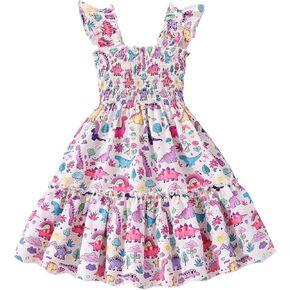 Toddler Girl Dress Kids Ruffle Sleeve Floral Smocked Sundress Sleeveless Swing Tiered Dresses 2-8 Years in Saudi Arabia