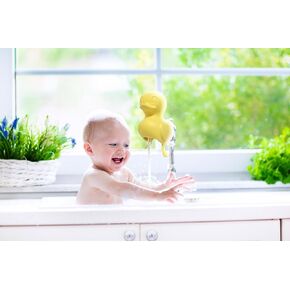 Lulyboo Duck Bath Spout Faucet Cover Safety Guard with Built-in Bubble Bath Dispenser, Baby Faucet Protector for Bathtub Bumps & Burns, Fits Most Faucets & Easy Clean, Ideal Gift for Parents- Yellow