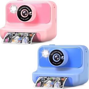 Kids Camera Instant Print, Kids Digital Video Cameras with 3 Rolls of Printer Paper for Toddler, Birthday Gifts Toy for 3 4 5 6 7 8 9 10 Year Old Girls Boys, Pink & Blue