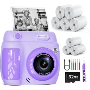 Kids Camera Instant Print, Christmas Birthday Gifts Toys for 3-10 Year Old Boys Girls, 1080P Video 20MP Toddler Digital Camera with 3 Rolls Paper & 32GB Card