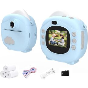 Kids Instant Print Camera,HD 1080P Children Digital Camera Toy, Christmas Birthday Gift for Girls Boys Ages 3-12, Portable Toy with 3 Printer Paper,32GB SD Card, Blue