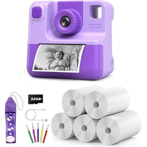 Kids Camera Instant Print, Christmas Birthday Gifts for Toddle Girls Boys Age 3-12, 24MP & 1080P Selfie Digital Camera with 3 Roll No-Ink Print Paper 32G SD Card