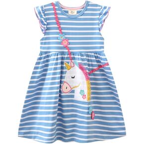 Girls Dress Toddler Kids Flutter Sleeve Summer Dresses Unicorn Swing Casual Sundress Party Playwear Holiday Clothes in Saudi Arabia