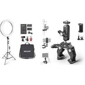 Neewer 20 inch LED Ring Light Kit for Makeup YouTube Video Blogger Salon - with Battery or DC Power Option, Battery, Charger, AC Adapter, Phone Clamp, Stand and Super Clamp with Magic Arm Included