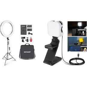 Neewer 20 inch LED Ring Light Kit for Makeup YouTube Video Blogger Salon - with Battery or DC Power Option, Battery, Charger, AC Adapter, Phone Clamp, Stand and LED Streaming Light Included