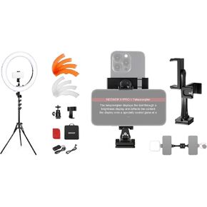 NEEWER 55W 18"/45cm Ring Light Kit [New Version], 5600K 0-100% Dimming LED Selfie Light with Light Stand and Phone Holder, Metal Phone Tripod Mount Adapter with Arca QR Base Included