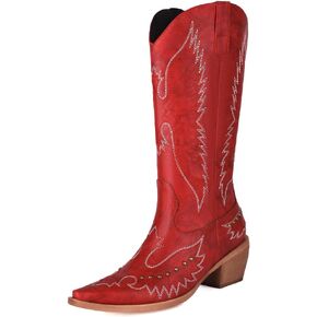 JOZHAMTA Womens Cowboy Boots For Cowgirl Knee High Western Boots Chunky Heels Classic Embroidery Country Tall Boots