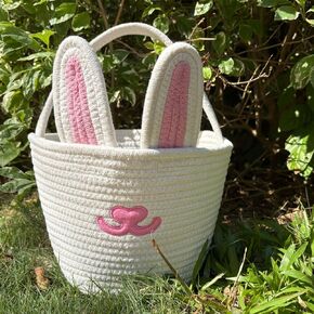 Bunny Woven Basket, Bunny Ear Rope Basket - Perfect for Kid's Party, Stuffed Toy Storage, Baby Showers - Easter Gifts and Decor for Nursery, Boys, Girls…
