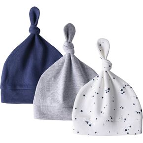 Owlivia Organic Newborn Knot Hats, Hospital Baby Beanies, Unisex Infant Caps, 3-Pack