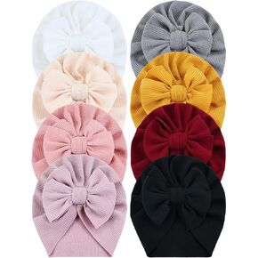 inSowni 8 Pieces Soft Turban Hats with Big Bow Hospital Nursery Caps Beanies Bonnets Headwraps for Baby Girls Infants