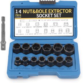 26 Piece Impact Bolt and Spiral Screw Extractor Set & Left Hand Drill Bit Kit,stripped screw extractor,for Removing Broken Studs Bolts Socket Screws and Fittings