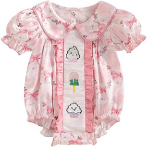 BemeyourBBs Baby Girl Bubble Romper Short Sleeve Peter Pan Collar Jumpsuit with Bow Headband Newborn Infant Summer Clothes