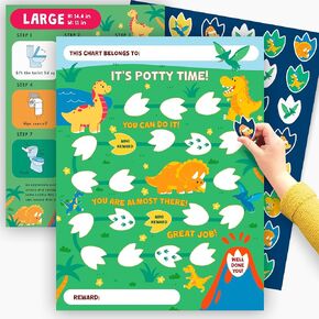 Dinosaur Potty Training Chart for Toddlers x10 pcs- Dino Theme Potty Reward Chart for Kids - Sticker Chart for Kids Routine Token Board - Toilet Training Incentive Chart - by Central 23